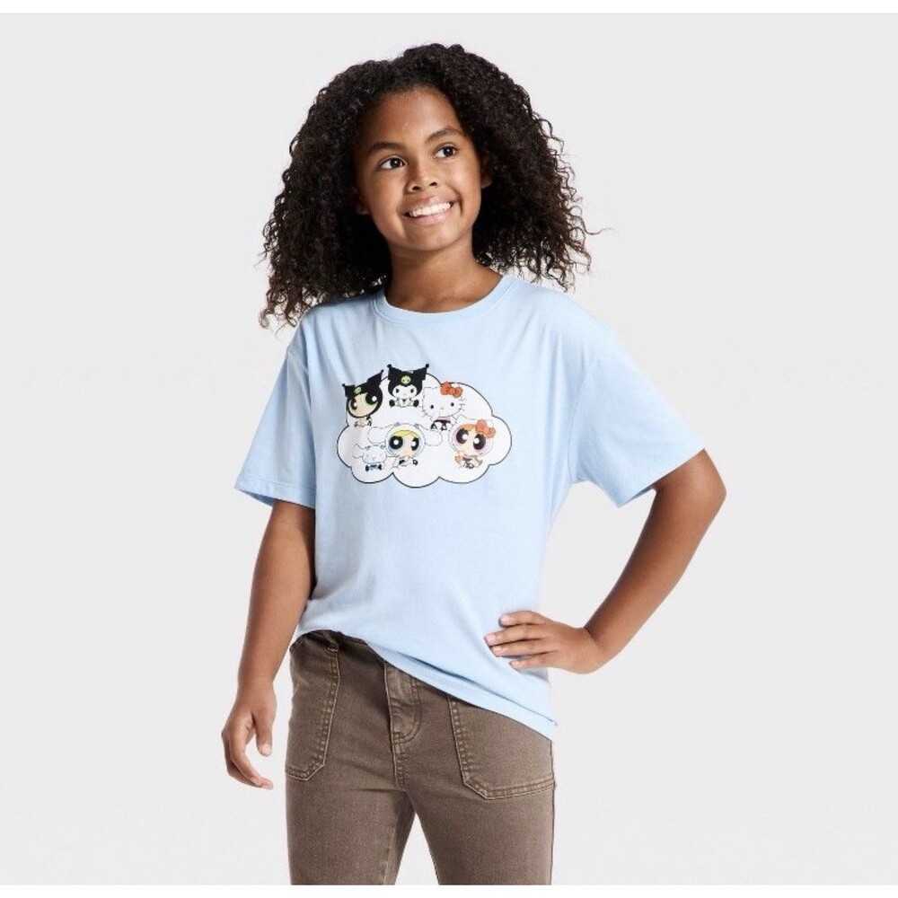 Girl’s Hello Kitty X Powerpuff Oversized Graphic Tee Shirt Size Medium 7/8 NWT
